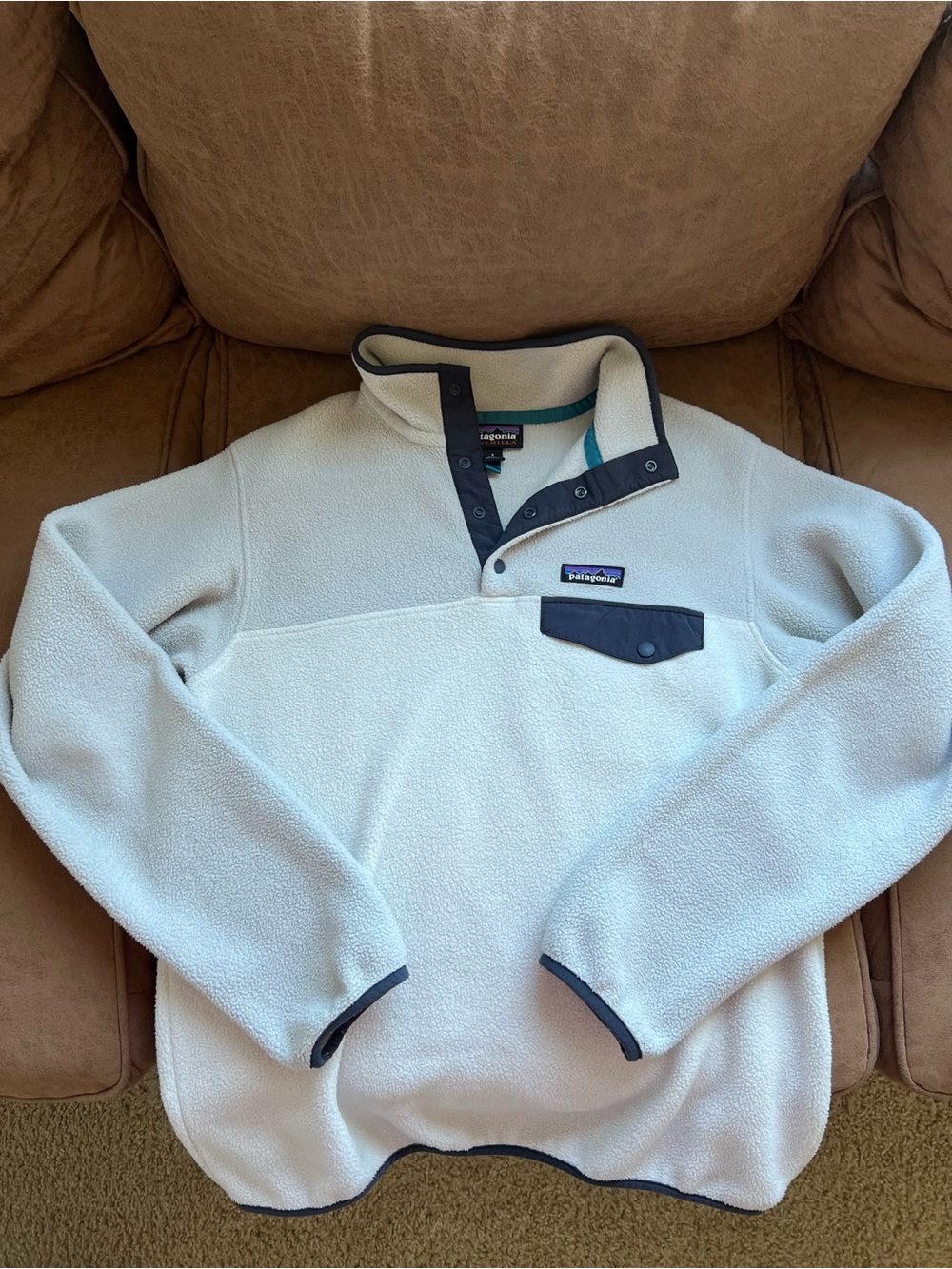 Patagonia Cream Synchilla Snap-T Fleece with Navy Trim